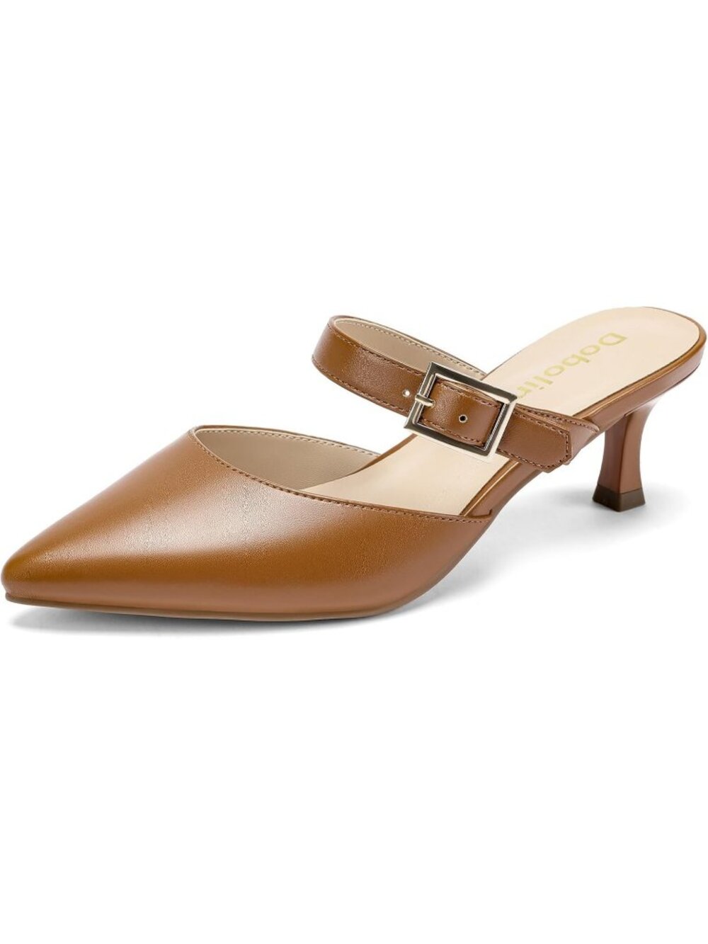 Women's Brown Closed Toe Kitten Heels Mules Low Heels Leather Dress Pumps Shoes